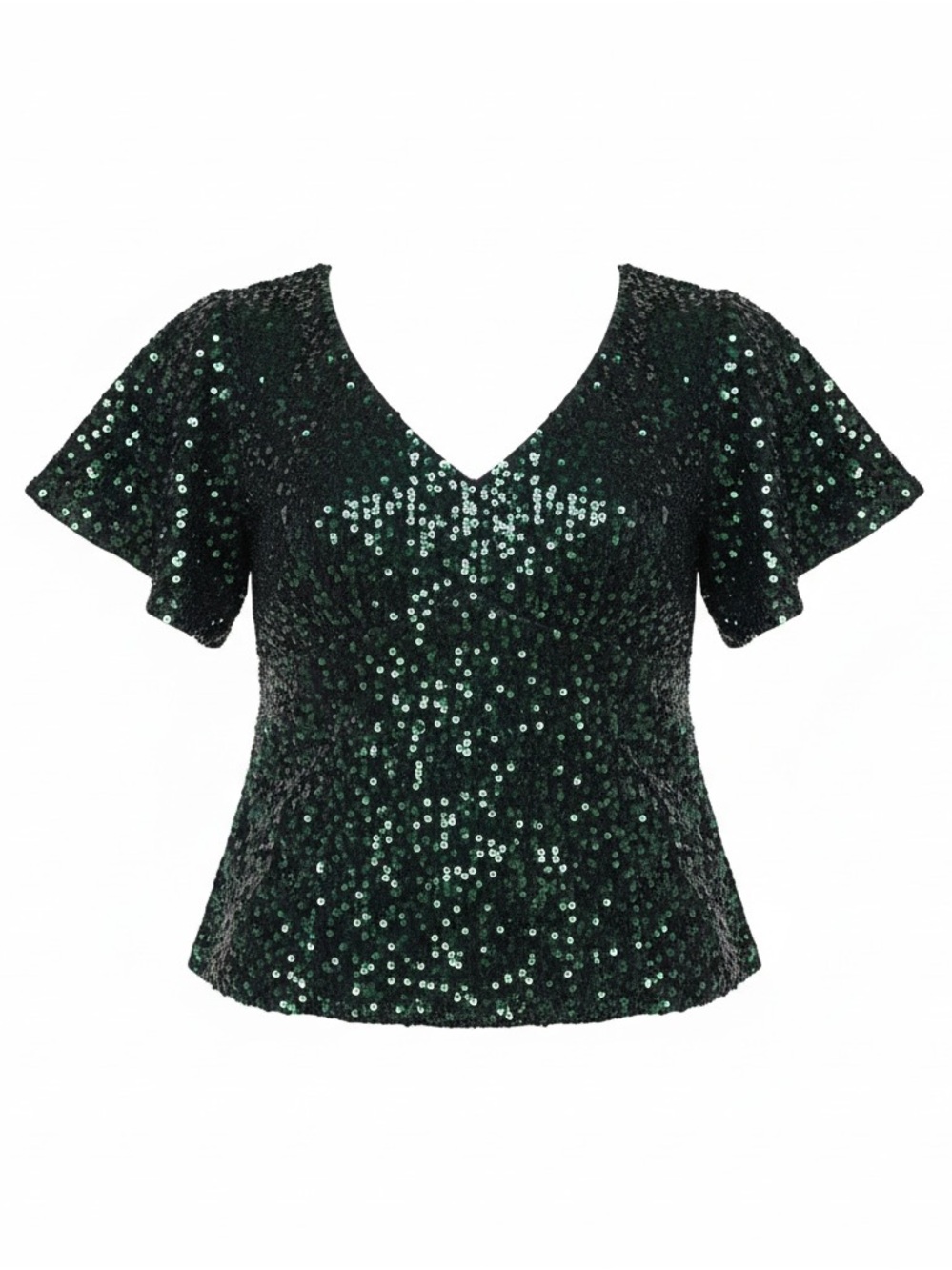 Nanette Lepore V-Neck Flutter Sleeve Sequin Top- Size Small